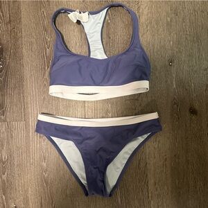 NWT Cupshe Roaming River Sporty Back Bralette & Banded Hipster Bikini Set small